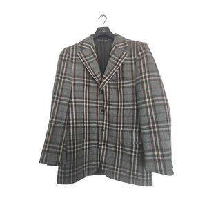 Vintage 100% Wool Plaid Blazer Oversized Men's Large Corpcore